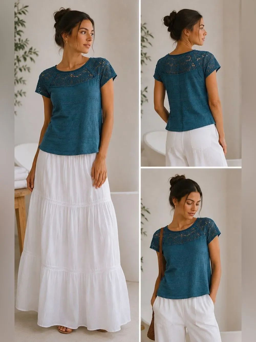 Anthropology Meadow Rue Lace Teal Bohemian Top Blue Size S